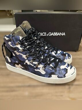 Dolce & Gabbana Men's Navy Blue Camouflage High-Top Sneakers 10.5US 9.5UK